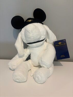 Disney Cruise Line White Towel Plush Bunny with Black Mickey Hat
